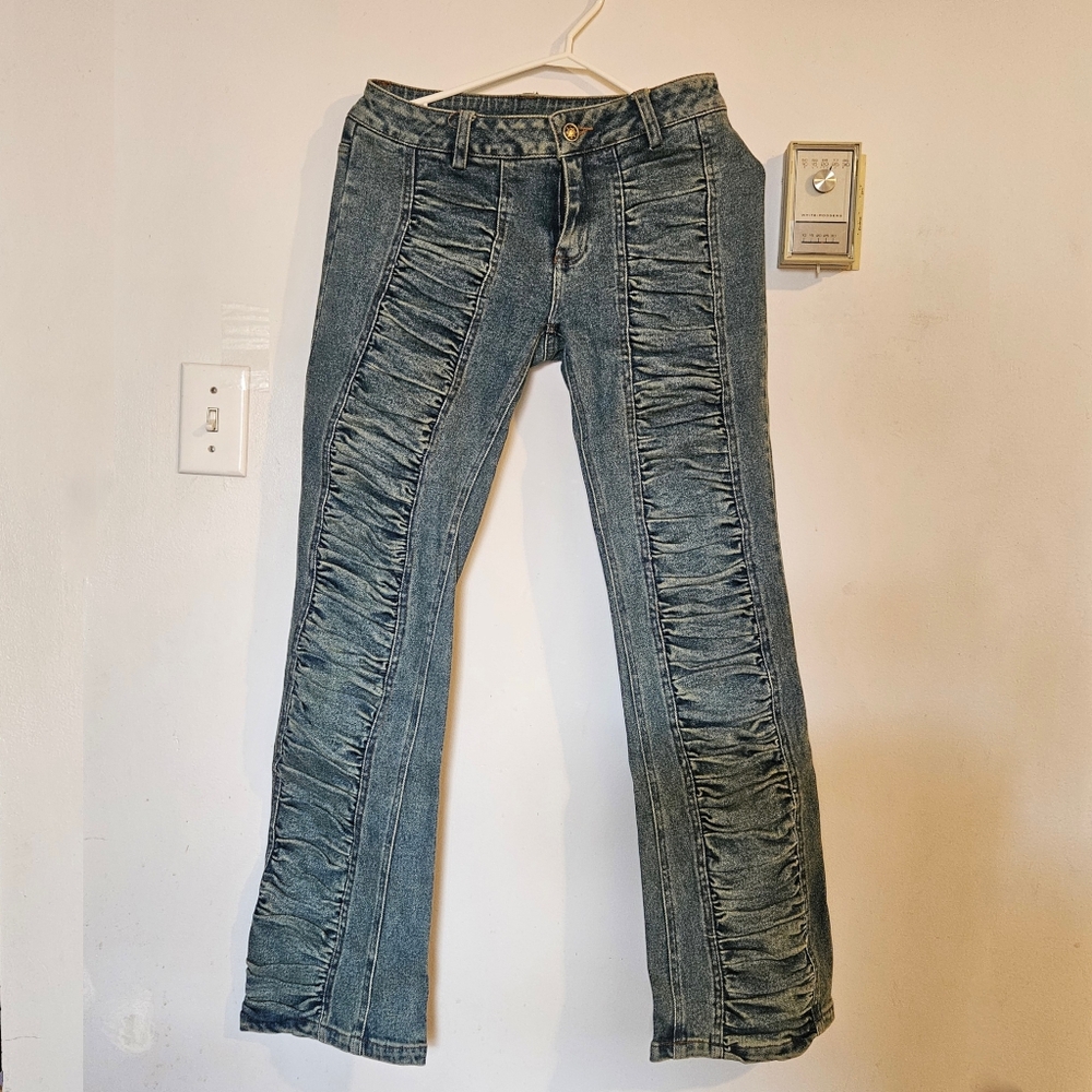 Ruffle Stretch Ruched Denim Jeans